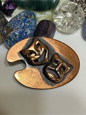 Vintage Copper Comedy Tragedy Brooch